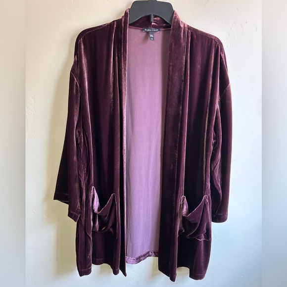 Eileen Fisher Velvet Open Kimono Long Sleeve Jacket Women’s sz Large Silk blend - Picture 1 of 9